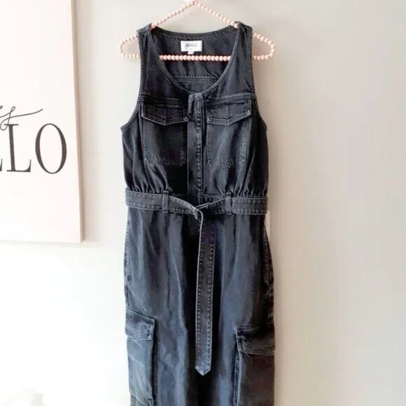 NWT Agolde black denim sleeveless belted jumpsuit 4